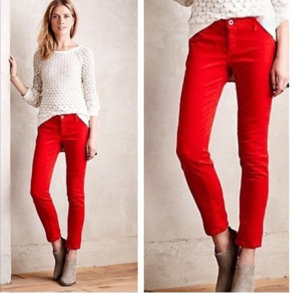 AG Adriano Goldschmied Vibrant Red Stevie Straight Ankle Jodhpur Courdoroy  28R